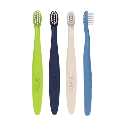 Dr. Brown's Infant-to-Toddler Toothbrush Set, Soft & Gentle Manual Toothbrushes for Baby, Green/Dark Blue/Ecru/Blue, BPA Free, 0-3 Years – 4-Pack