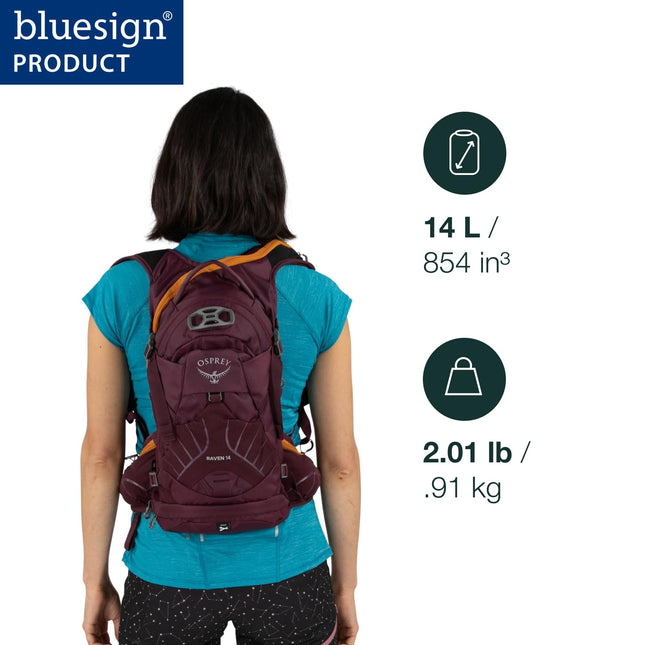 Osprey Raven 14L Women's Biking Backpack with Hydraulics Reservoir, Waterfront Blue