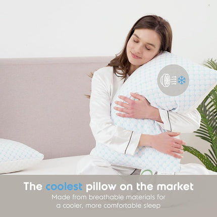 Nestl Cooling Pillow, Shredded Memory Foam Pillows Queen Size Set of 2, Gel Infused Cool Pillow, Adjustable Cooling Pillows for Sleeping, Breathable Queen Pillows, Washable Removable Bed Pillow Cover