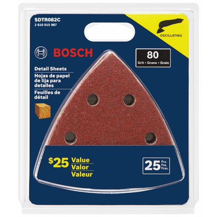 BOSCH SDTR082C 25 pc. 3-3/4 in. 80 Grit Detail Sanding Sheets for Wood, Red