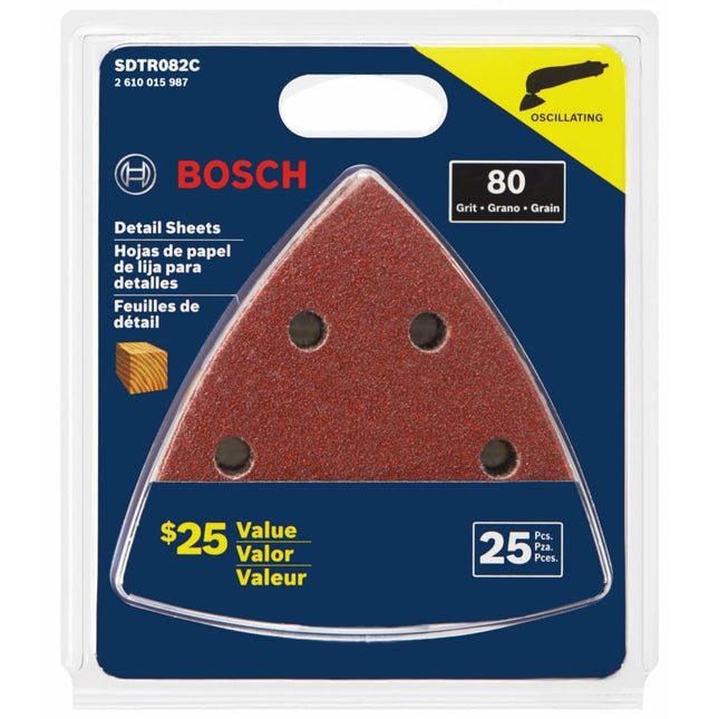 BOSCH SDTR082C 25 pc. 3-3/4 in. 80 Grit Detail Sanding Sheets for Wood, Red