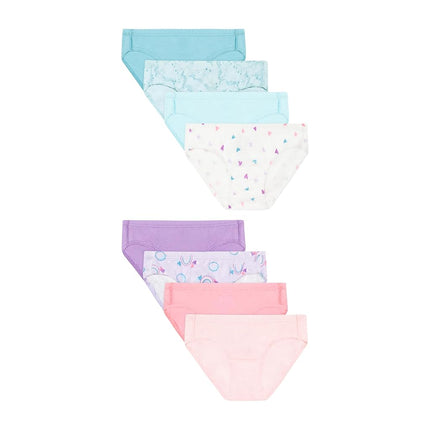 Hanes Girls Underwear Hipsters, 8 Pairs, Pure Comfort Panties, Organic Cotton Underwear, Blue/Stripes/Pink/White, Purple/Blue/Pink, 2-3T