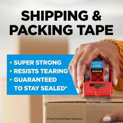 Scotch Heavy Duty Shipping Packaging Tape, 1.88 in x 22.2 Yards, 1.5 in Core | Packing, Shipping & Moving, Clear - Dispenser with 6 Rolls