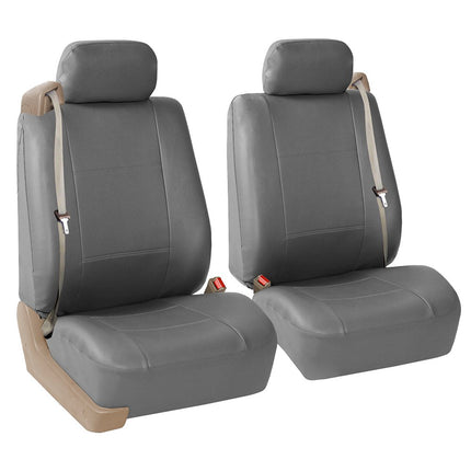 FH Group Car Seat Covers Front Set Faux Leather - Car Seat Covers for Low Back Seat with Removable Headrest, Universal Fit, Automotive Seat Covers, Airbag Compatible Car Seat Cover for SUV Solid Gray