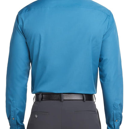 Van Heusen Men's Poplin Regular Fit Solid Point Collar Dress Shirt, Deep Sea, 17" Neck 36"-37" Sleeve