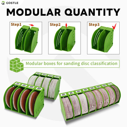 5 Inch Professional Sanding Discs Storage Bins - 10 Bins Set for Efficient Organization, Offset Snap-On Connection, Grit Classification, Space-Saving Design and Versatile Application, Green