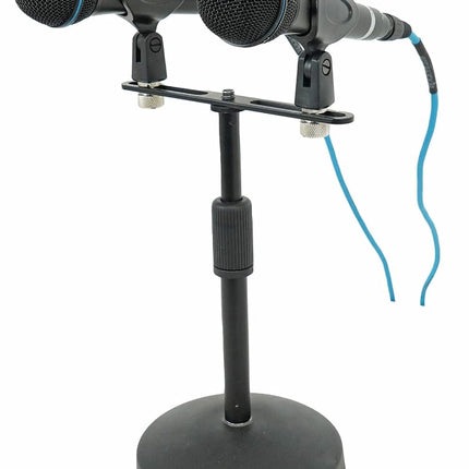Rockville ACC-DM Dual Microphone Stand Adapter Bar, XY, Durable Steel, 5/8 & 3/8 Adapters, Adjustable Positioning, Perfect for Stereo Recording