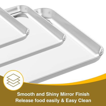 Wildone Baking Sheet with Cooling Rack Set, Set of 6 (3 Sheets + 3 Racks), Stainless Steel Cookie Sheet Baking Pan with Cooling Rack, Non Toxic & Heavy Duty & Easy Clean 16 * 12 * 9 Silver