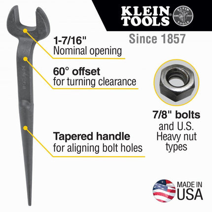 KLEIN TOOLS Spud Wrench 7/8-Inch Bolt for Heavy Nut 3213