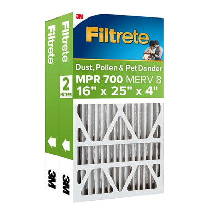 Filtrete 16x25x4 AC Furnace Air Filter, MPR 700, MERV 8, Fits Lennox & Honeywell Device,Capture Dust, Pollen & Pet Dander, Electrostatic Air Cleaning Filter, 2-Pack (actual size 15.88 x 24.56 x 4.31)
