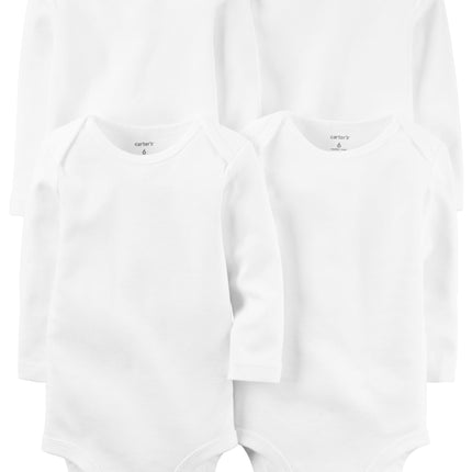 Bodysuits de manga larga de 4 unidades de Carter's para bebé niño, 6 meses, blanco