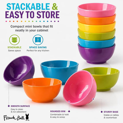 French Bull Melamine Cereal Bowls, Small Serving Bowl -Snack, Pasta, Salad, Rice, Oatmeal, Kids- Shatter Proof, Food Safe, BPA Free, Dishwasher Safe, 5.5”, 22oz, Multicolor, 6-Piece Set
