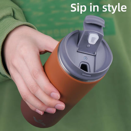 Konokyo Tumbler with Lid, 12 oz Travel Coffee Mug Double Wall Vacuum Stainless Steel Thermal Metal Cup Insulated Water Bottle,Caramel