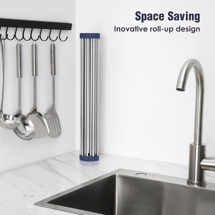 Tomorotec Roll Up Dish Drying Rack Over Sink, 304 Steel, 21x15.5, Indigo