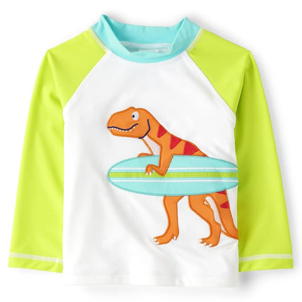 Rashguard de manga larga bordado para niños y bebés Gymboree, Dino Surfer, 12