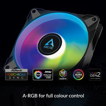 ARCTIC P12 PWM PST A-RGB - PC Fan, 120mm Fan, PC Case Fan, Optimized for static pressure, Semi-passive: 200-2000 rpm (0 rpm <5%), 5V 3 pin ARGB LED, single fan - Black