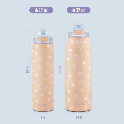 Ello Pop & Fill 32oz Stainless Steel Water Bottle with Quick Fill Technology, Double Walled and Vacuum Insulated Metal, Leak Proof Locking Lid, Sip and Chug, Reusable, BPA Free, Gloss Daisies