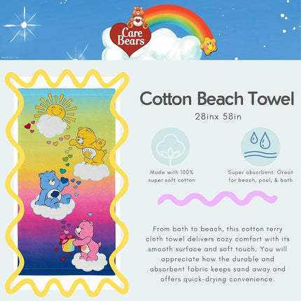 Franco Care Bears Rainbow Kids Super Soft Cotton Bath Towel 58" x 28" Officially Licensed Product