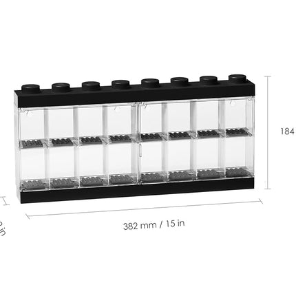 LEGO Minifigure Display Case 16 Black, Stackable Container for Wall or Desk, Space for 16 Minifigures, Home Office Display Cabinets LEGO storage