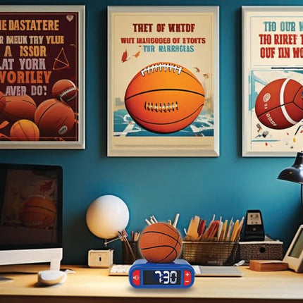 LEXIBOOK Basketball Night Light Alarm Clock, Sounds & Melodies, Backlit LCD Display, Bright, Snooze, Blue/Orange