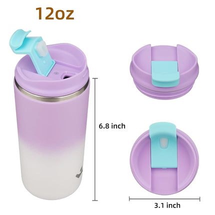 Konokyo Tumbler with Lid, 12 oz Travel Coffee Mug Double Wall Vacuum Stainless Steel Thermal Metal Cup Insulated Water Bottle,PurpleWhite