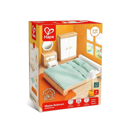 Hape Master bedroom | Wooden Bedroom Set | Wooden Dollhouse Furniture Set | Dolls House Accessories | For 3 Years +