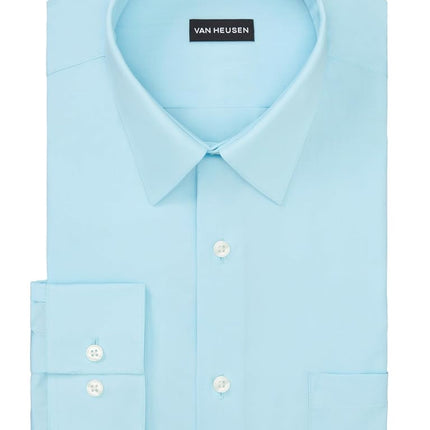 Van Heusen Men's Poplin Regular Fit Solid Point Collar Dress Shirt, Mist, 17.5" Neck 36"-37" Sleeve