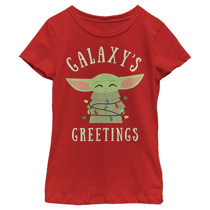 T-shirt ras du cou uni Fille STAR WARS Le Mandalorien Noël Lumières, Rouge, X-Grand