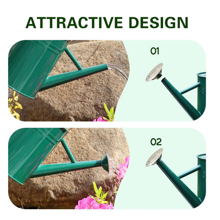 SunnyTong Metal Watering Can for Outdoor and Indoor Plants, Watering Can Decor, 1 Gallon (Green Stainless Steel Handle)