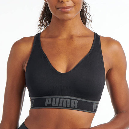 PUMA Women's Solstice Seamless Sports Bra, Black, 