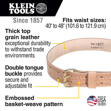 Klein Tools 5415L Tool Belt, Heavy-Duty Leather Work Belt for Contractors, Construction, Carpenters, Electricians, Framers, Ironworkers, Large