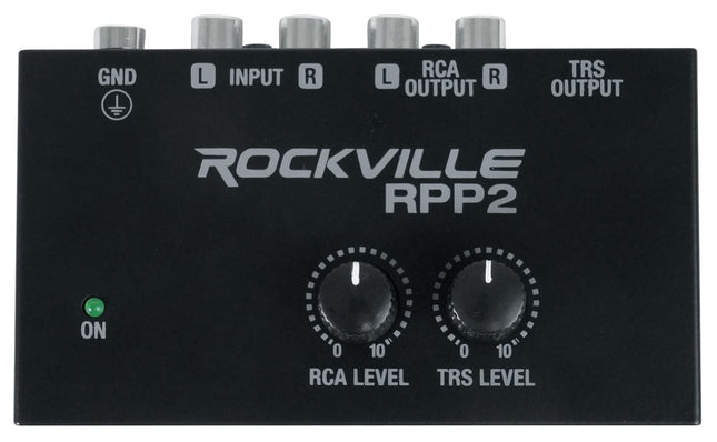 Rockville RPP2 Metal Phono Preamp, Converts Phono to Line-Level RCA, 1/4" TRS Output, RIAA EQ, Low-Noise, 12V Adapter, Durable Compact Design, for Turntables & Home Audio