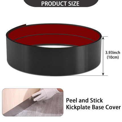 Stainless Steel Kick Plate, Peel and Stick Kickplate Base Cover, Baseboard Molding Trim for Wall, Door, Kitchen Cupboard, Dishwasher Toe - Anti-Scratch Protection (9.8ft x 3.9in, Brushed Black)