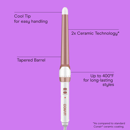 Conair Double Ceramic 1 1/4-inch to 3/4-inch Curling Wand, Tapered wand produces beachy waves