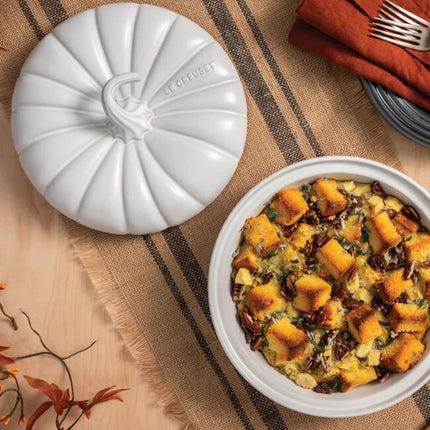 Le Creuset Stoneware Figural Pumpkin Baker with Lid, 9", Meringue