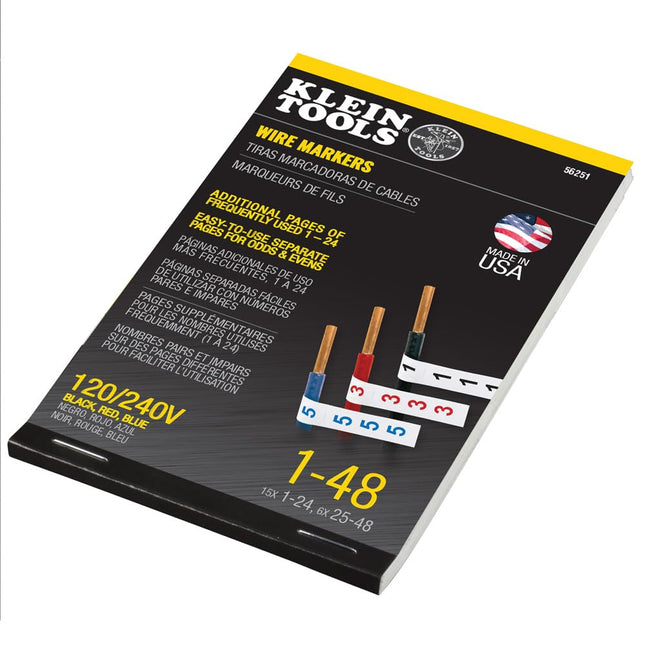 KLEIN TOOLS 56251 Wire Marker Book 120/240V 3 Phase 1-48