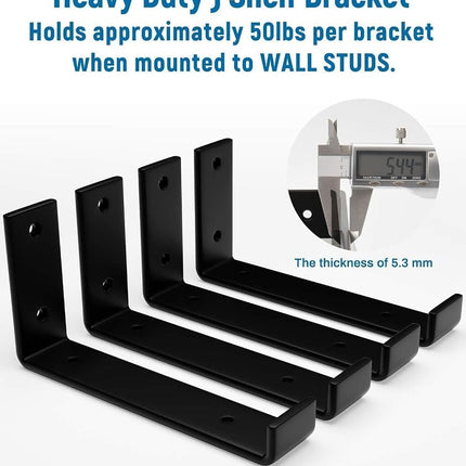 LEOPO 10 inch Shelf Bracket for DIY Floating Shelf, 1/5 inch Thick Heavy Duty Bracket, 6 Pack