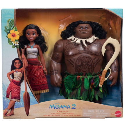 Mattel Disney Moana 2 Voyager 2 Doll Set, Moana & Maui Fashion Dolls in Removable Outfits with 4 Accessories, Inspired by The Movie