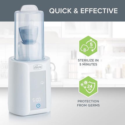 Chicco Digital Bottle Warmer & Sterilizer for Baby Bottles, Baby Food Jars, and Milk Bags | Eliminates 99.9% of Germs | 4 Heating Options | Digital Touchscreen| Automatic Shut-Off & Sound Alert