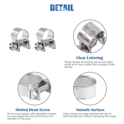 Glarks 12Pack 9-11mm Stainless Steel Mini Fuel Injection Hose Clamps Adjustable Pipe Hose Clip Tube Clamps Set (11/32''-7/16'' Dia)