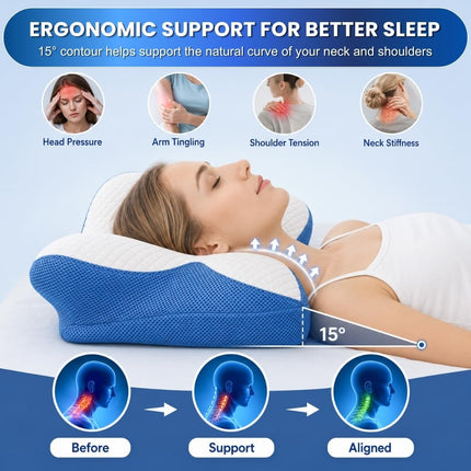 Glow and Save Cervical Pillow for Neck, Ergonomic Butterfly Memory Foam Pillow for Sleeping with Washable Cover, Neck Support Pillow for Side, Back & Stomach Sleepers