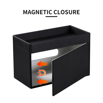Cretkhp Rectangular Tissue Box Cover with Storage Tray, PU Leather Tissue Box Holder for Bathroom Vanity Countertop Night Stands Bedroom Office Desk, Stylish Tissue Holder Decorative Organizer (Black)