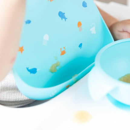 Bumkins Bibs, Silicone Pocket for Babies, Baby Bib for Girl or Boy, for 6-24 Months Up to Toddler, Essential Must Have for Eating, Feeding, Baby Led Weaning Supplies, Mess Saving, Ocean Life Blue