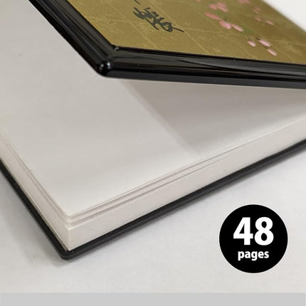 Japanese Goshuincho Stamp Book [Accordion Style] - Authentic Handmade Japanese Paper Notebook for Japan Travel Essentials, Temple & Shrine Stamps, Journal & Keepsake Gift (Sakura Black 48pages)
