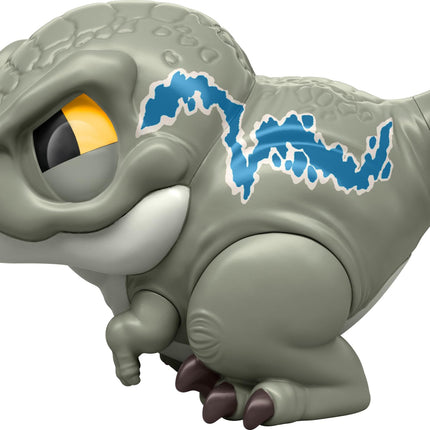 Mattel Jurassic World Bite Club Collectible Figure, Velociraptor 'Blue' Chubby Stylized Dinosaur Approx 4-Inch Figure with Accessory (HVB37)