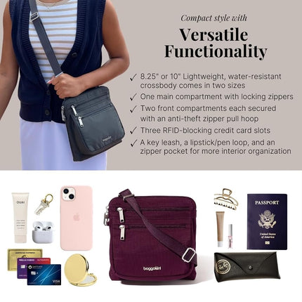 Baggallini Securtex Anti-Theft Crossbody, Mulberry, One Size