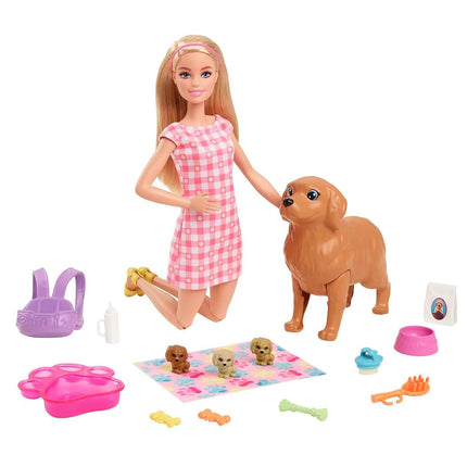 Barbie Doll & Pets Set featuring Mommy Dog and Puppies