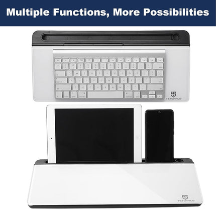 Small Glass Desktop Whiteboard Dry-Erase-Board - Computer Keyboard Stand White Board Surface Pad with Drawer, Desk Organizers with Accessories for Office, Home, School Supplies