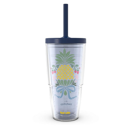 Tervis Simplified - Vaso térmico aislante de doble pared hecho en EE. UU. Pineapple Garden con tapa de popote, mantiene las bebidas frías y calientes, 710 ml, Classic
