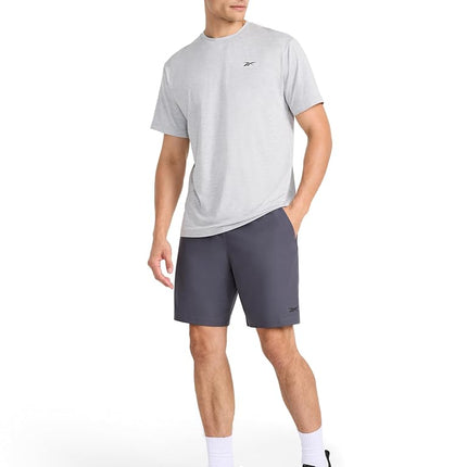 Reebok Apparel Men's Jumpstart 8” Short, Standard Fit, Lightweight Poly Fabric, Ebony, Small